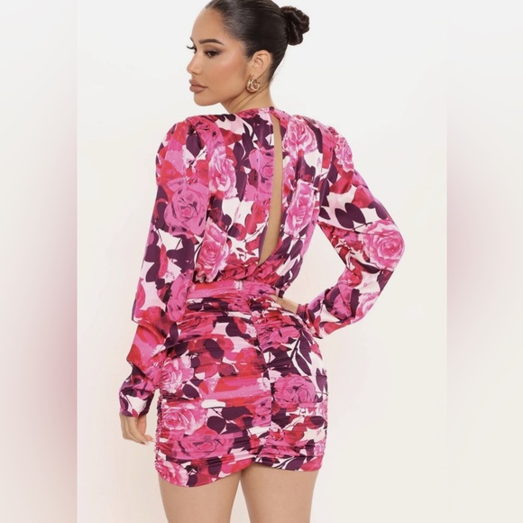 Floral Pink and Red Long Sleeve Dress - Picture 2 of 7